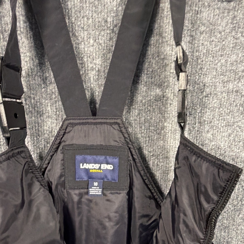 Kids Snow Bibs Size 10, Lands' End Black Squall Grow-A-Longs Insulated Overalls - Picture 2 of 8